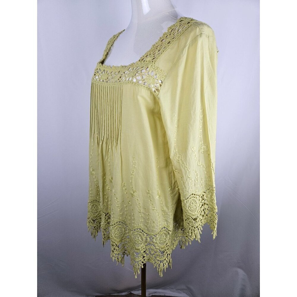 Sundance Crochet Embroidery Tunic Top Medium Green Boho Feminine Romantic - Picture 3 of 10